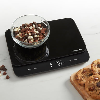 KitchenAid High Capacity Glass Surface Digital Kitchen and Food Scale, 30 Pound Capacity and Precision, Grams, Ounces, Pounds, Fluid Ounces & Milliliters, LED, Tare Function, Black