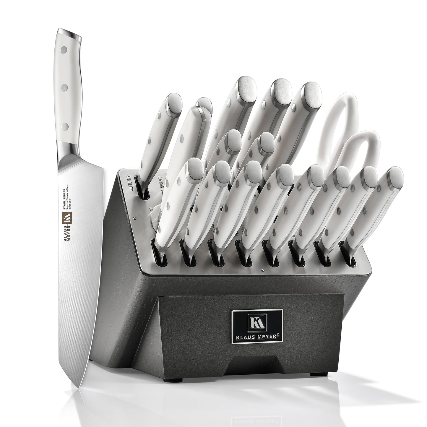 Klaus Meyer Stahl 19-Piece German Steel Kitchen Knife Block Set (Black) | Premium Knife Set, Long-Lasting Sharpness, Versatile Knife Choices, Space-Saving Block, Ideal For Food Prep & Large Gathering