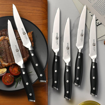 Klaus Meyer Stahl 19-Piece German Steel Kitchen Knife Block Set (Black) | Premium Knife Set, Long-Lasting Sharpness, Versatile Knife Choices, Space-Saving Block, Ideal For Food Prep & Large Gathering