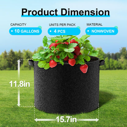 Land Guard 4-Pack Fabric Grow Bags 20 Gallon, Thickened Nonwoven Garden Pots, Growing Bags with Handles, Black