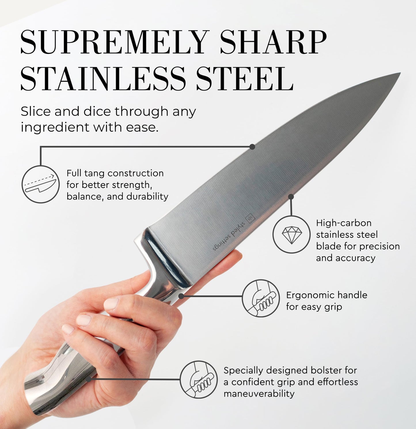 Styled Settings Gold Knife Set with Block and Built-In Sharpener, 14-Piece