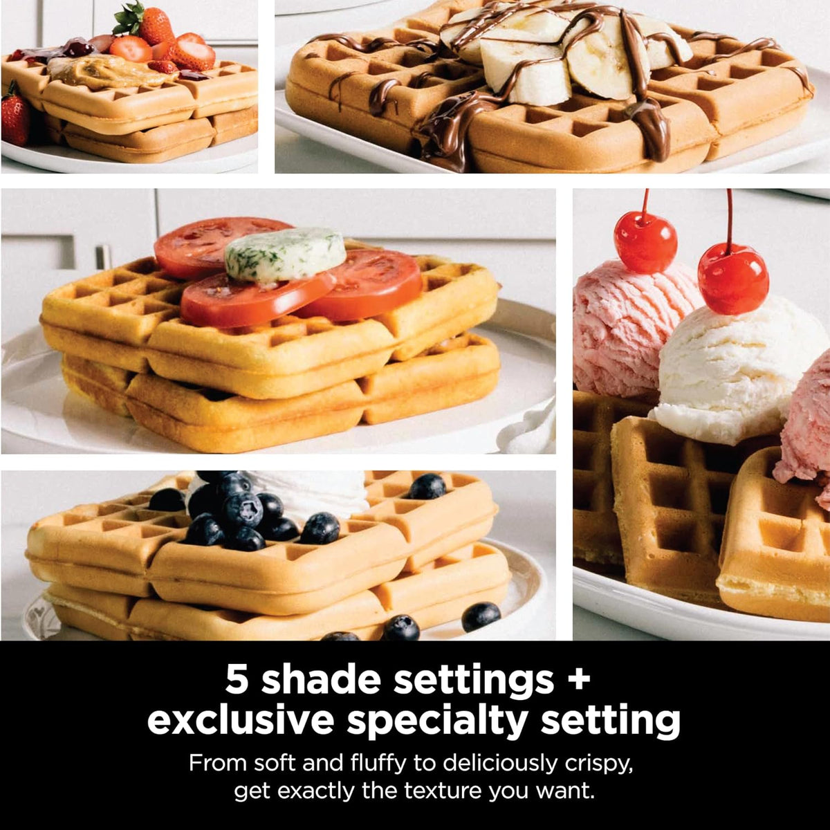 Belgian waffles with toppings from the Ninja NeverStick PRO, five shade settings