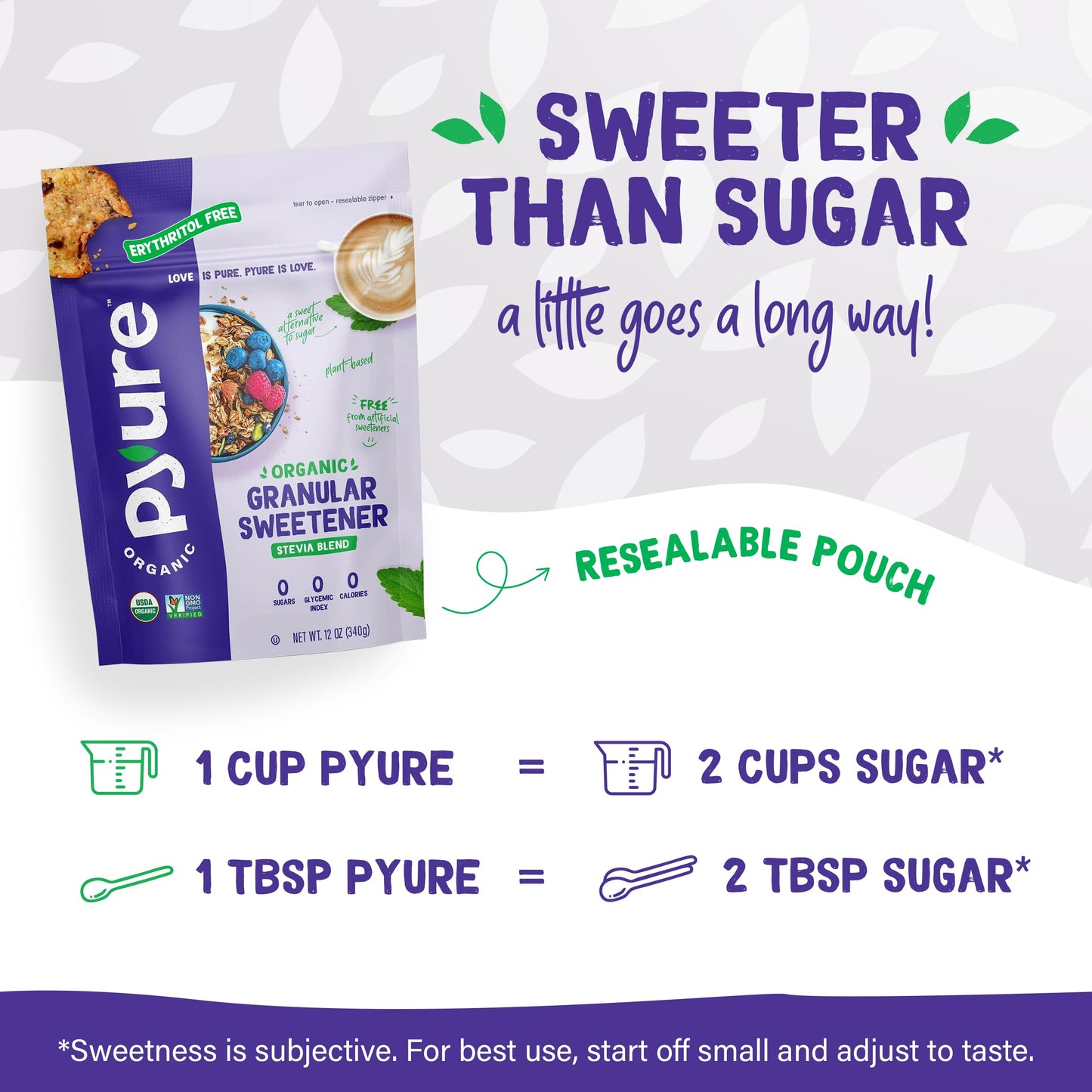 Pyure Organic Stevia Blend | Zero Calorie Sugar Substitute, 24 Oz Pouch