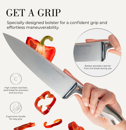 Styled Settings Gold Knife Set with Block and Built-In Sharpener, 14-Piece
