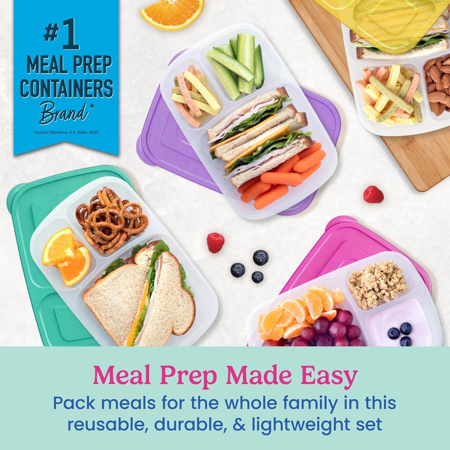 Bentgo Easyboxes - Original Stackable Lunch Boxes - Reusable 3-Compartment Food Containers