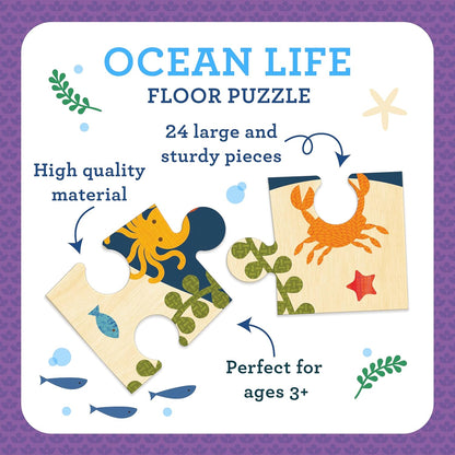 Petit Collage Floor Puzzle Ocean Life 24 Pieces | Large Puzzle for Kids | Completed Puzzle 18" x 24" | Great Gift for Kids Ages 3+