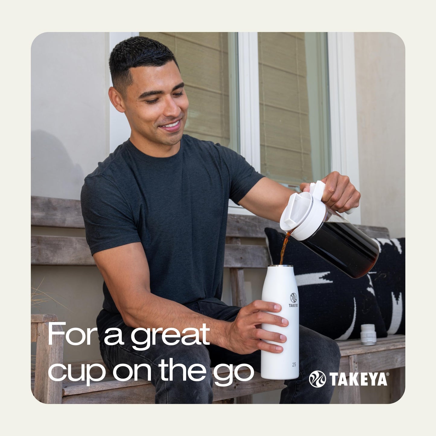 Takeya Deluxe Cold Brew Coffee Maker - BPA-Free Tritan Pitcher with Airtight Leakproof Lid, Silicone Grip Handle, Fine-Mesh Filter - Shatter-Proof, Dishwasher Safe, Made in USA - 2 Quart/Stone