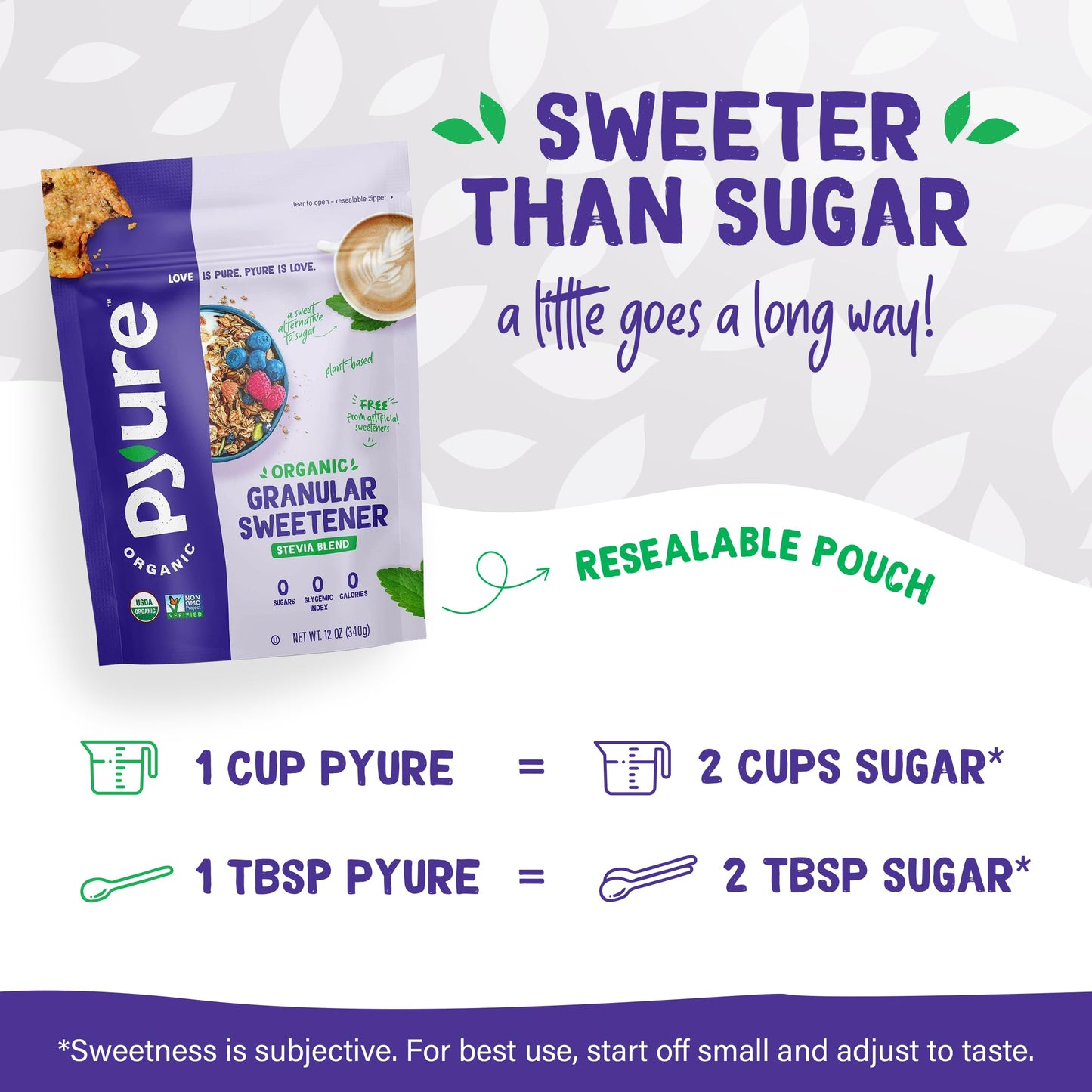 Pyure Organic Stevia Blend | Zero Calorie Sugar Substitute, 24 Oz Pouch