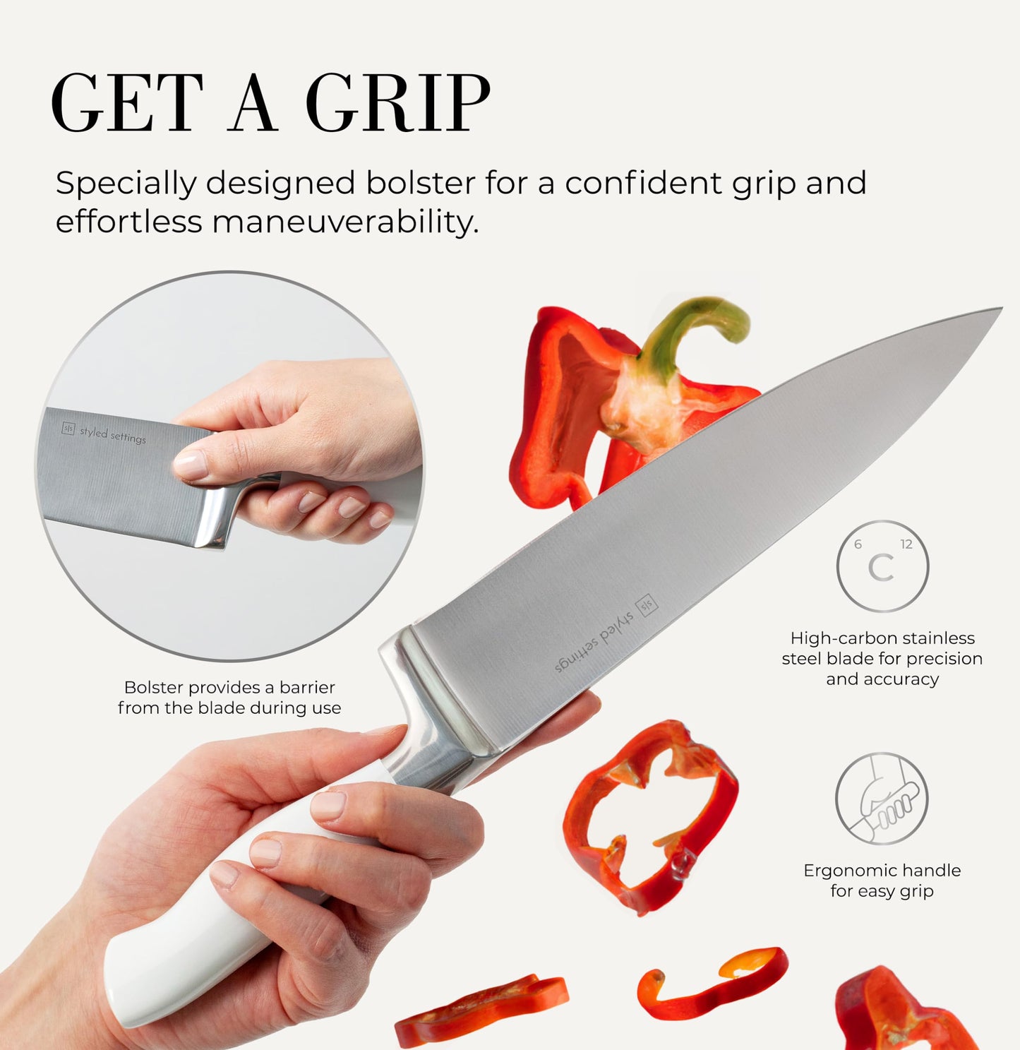 Styled Settings Gold Knife Set with Block and Built-In Sharpener, 14-Piece