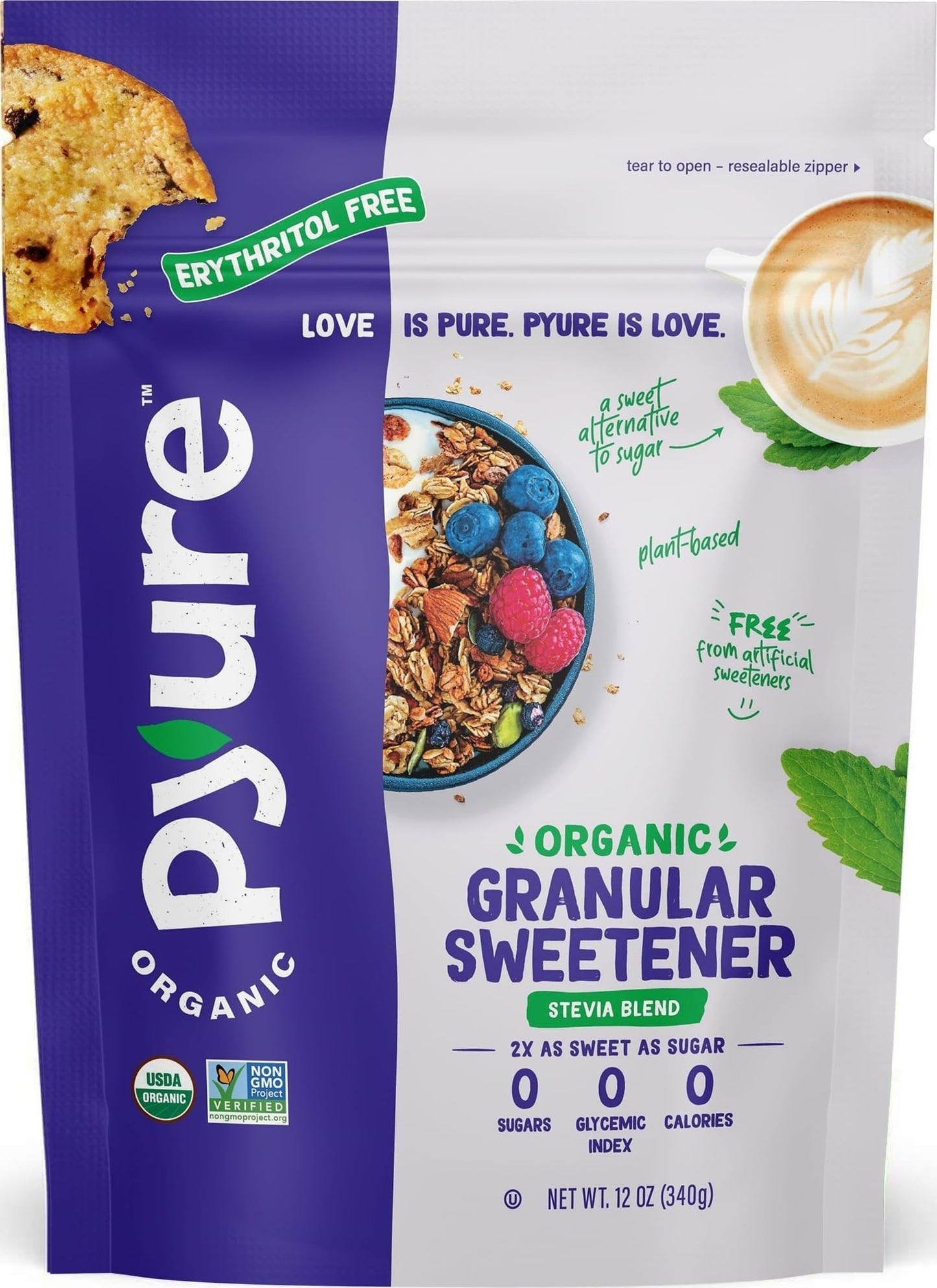 Pyure Organic Stevia Blend | Zero Calorie Sugar Substitute, 24 Oz Pouch