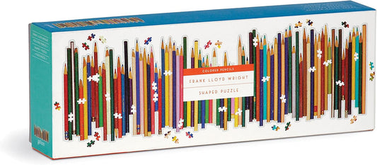 Frank Lloyd Wright Colored Pencils Shaped Panoramic Puzzle, 1,000 Pieces, 44” x 14” – Landscape Jigsaw Puzzle with Colorful Artwork – Thick, Sturdy Pieces, Challenging Family Activity