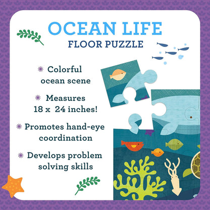 Petit Collage Floor Puzzle Ocean Life 24 Pieces | Large Puzzle for Kids | Completed Puzzle 18" x 24" | Great Gift for Kids Ages 3+