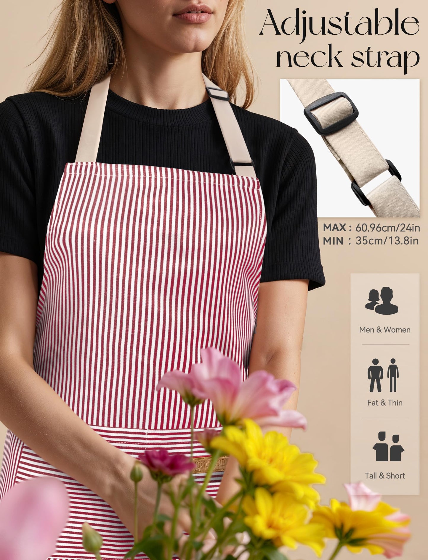 2 Pack Kitchen Cooking Aprons, Soft Aprons for Women Men with 2 Pockets Chef Apron with Adjustable Neck Strap and Long Tie