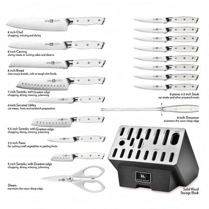 Klaus Meyer Stahl 19-Piece German Steel Kitchen Knife Block Set (Black) | Premium Knife Set, Long-Lasting Sharpness, Versatile Knife Choices, Space-Saving Block, Ideal For Food Prep & Large Gathering