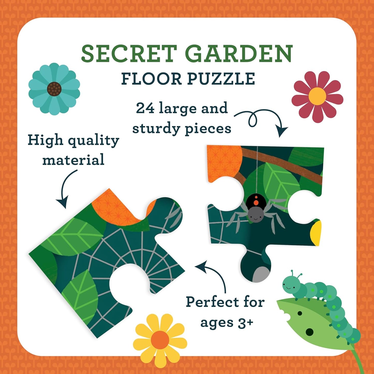 Petit Collage Floor Puzzle, Secret Garden, 24-Pieces – Large Puzzle for Kids, Completed Garden Puzzle Measures 18” x 24” – Makes a Great Gift Idea for Ages 3+