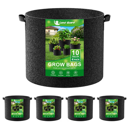 Land Guard 4-Pack Fabric Grow Bags 20 Gallon, Thickened Nonwoven Garden Pots, Growing Bags with Handles, Black