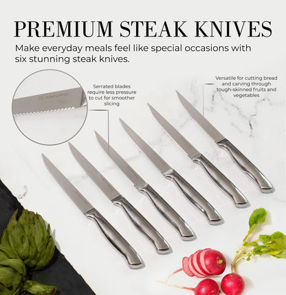 Styled Settings Gold Knife Set with Block and Built-In Sharpener, 14-Piece
