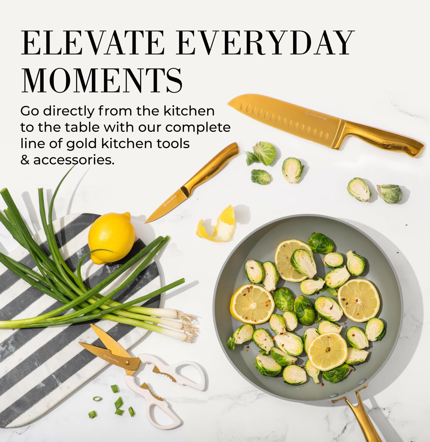 Styled Settings Gold Knife Set with Block and Built-In Sharpener, 14-Piece