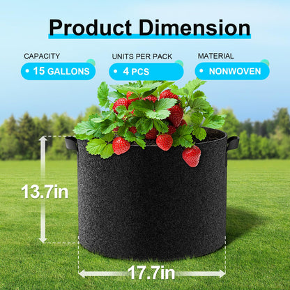Land Guard 4-Pack Fabric Grow Bags 20 Gallon, Thickened Nonwoven Garden Pots, Growing Bags with Handles, Black