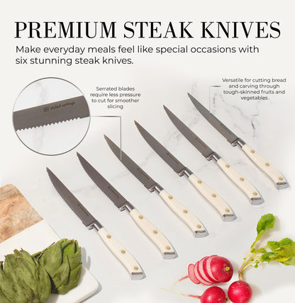 Styled Settings Gold Knife Set with Block and Built-In Sharpener, 14-Piece
