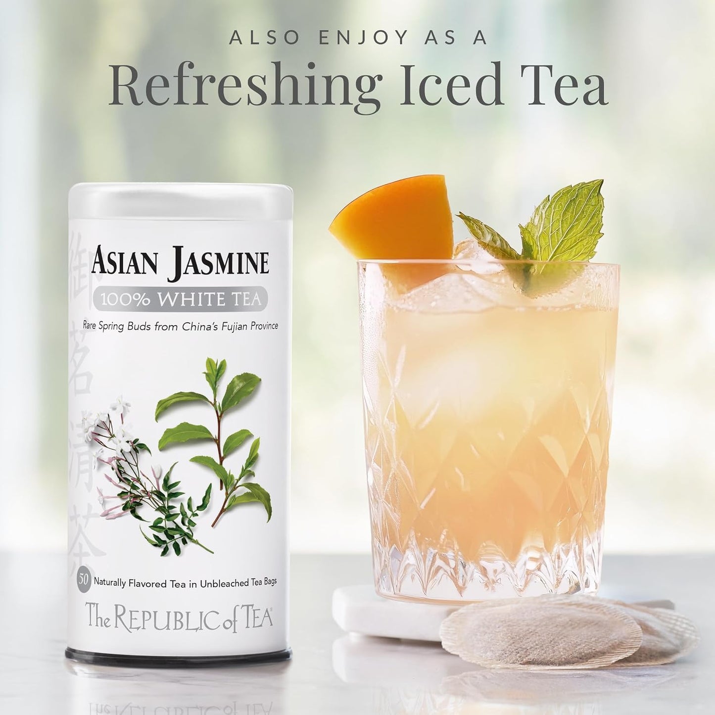 Asian Jasmine 100% White Tea, Low Caffeine, 50 Count | The Republic of Tea