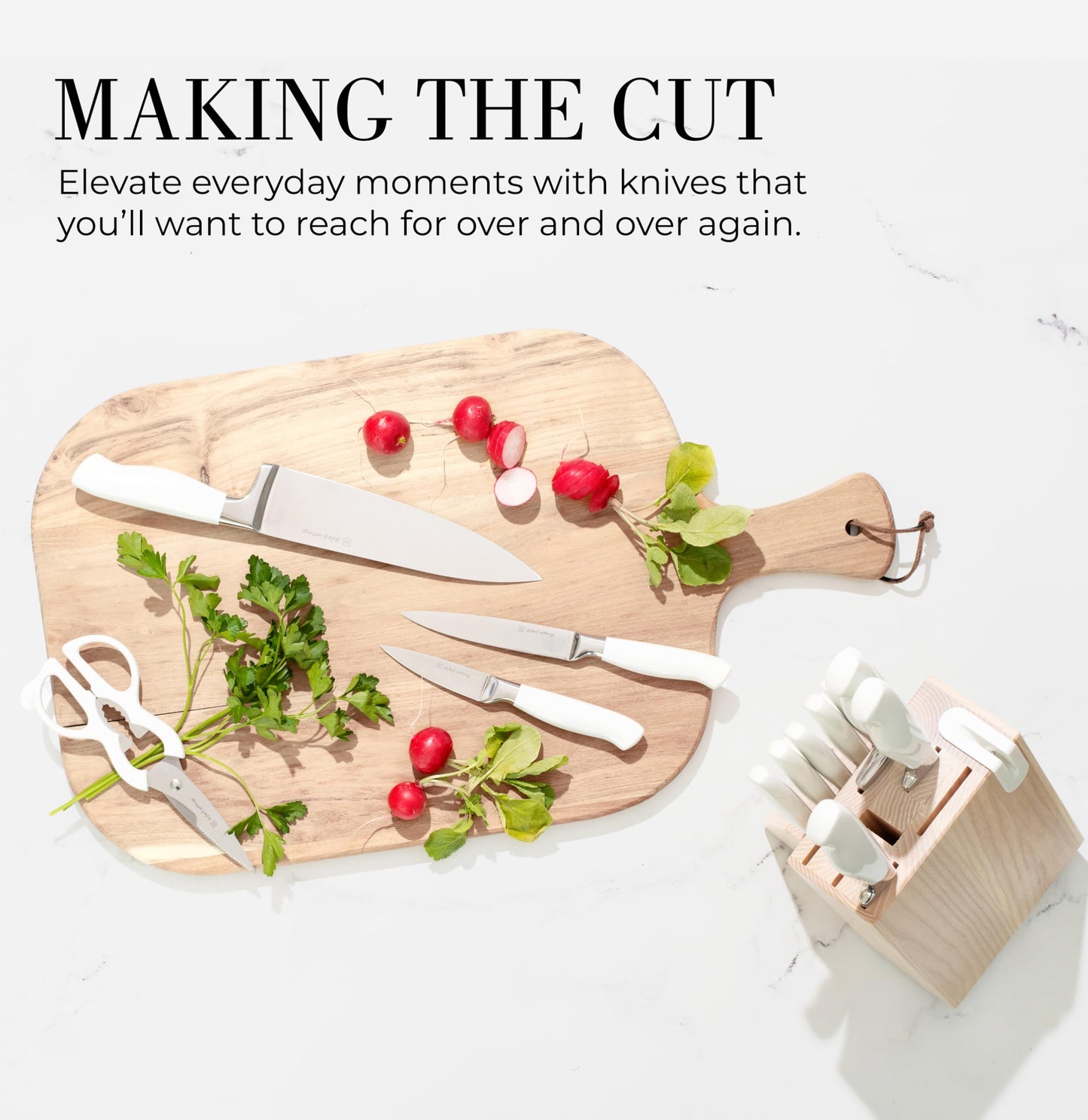Styled Settings Gold Knife Set with Block and Built-In Sharpener, 14-Piece