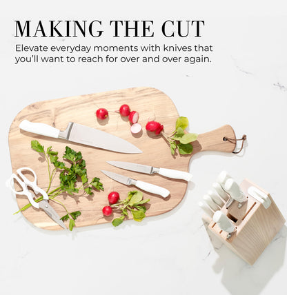 Styled Settings Gold Knife Set with Block and Built-In Sharpener, 14-Piece