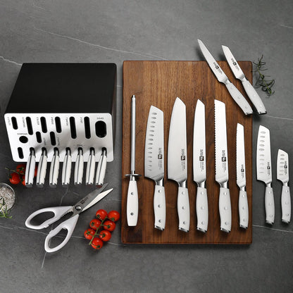 Klaus Meyer Stahl 19-Piece German Steel Kitchen Knife Block Set (Black) | Premium Knife Set, Long-Lasting Sharpness, Versatile Knife Choices, Space-Saving Block, Ideal For Food Prep & Large Gathering