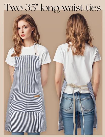 2 Pack Kitchen Cooking Aprons, Soft Aprons for Women Men with 2 Pockets Chef Apron with Adjustable Neck Strap and Long Tie