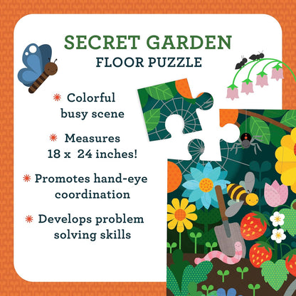 Petit Collage Floor Puzzle, Secret Garden, 24-Pieces – Large Puzzle for Kids, Completed Garden Puzzle Measures 18” x 24” – Makes a Great Gift Idea for Ages 3+