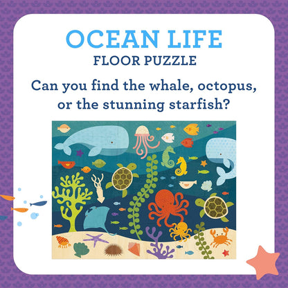 Petit Collage Floor Puzzle Ocean Life 24 Pieces | Large Puzzle for Kids | Completed Puzzle 18" x 24" | Great Gift for Kids Ages 3+