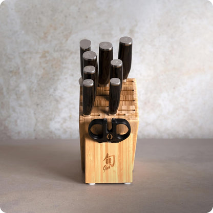 Shun Premier 10 Piece Block Set | Includes 8" Chef, 4" Paring, 5.5" Nakiri, 7" Santoku Knife & More, Damascus Stainless Steel Cladding, Pakkawood Handle