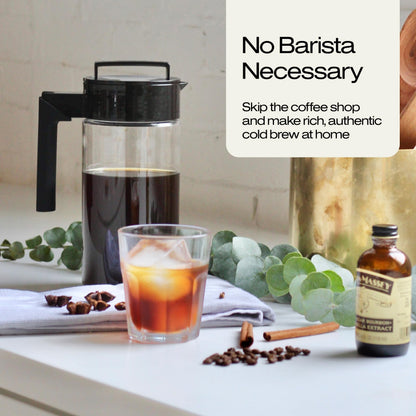 Takeya Deluxe Cold Brew Coffee Maker - BPA-Free Tritan Pitcher with Airtight Leakproof Lid, Silicone Grip Handle, Fine-Mesh Filter - Shatter-Proof, Dishwasher Safe, Made in USA - 2 Quart/Stone