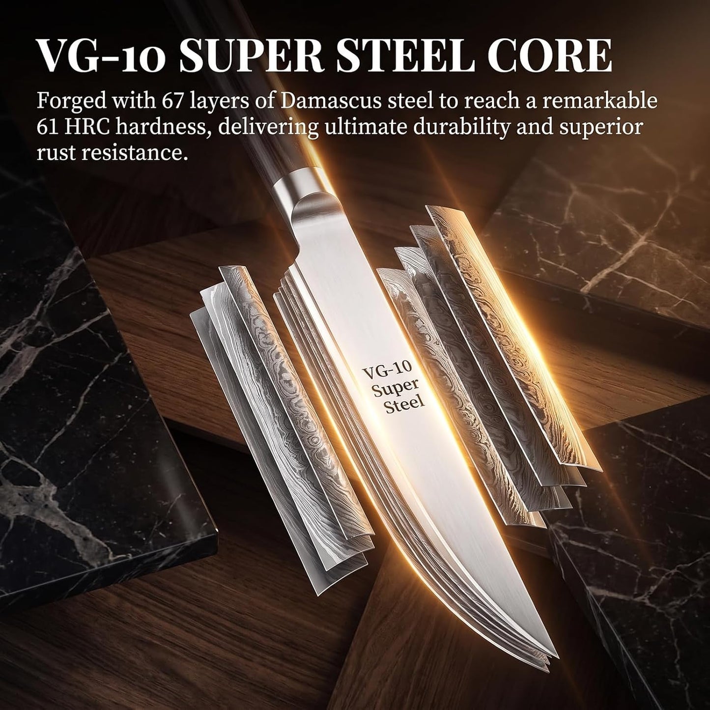 6-Piece Damascus Non-Serrated Steak Knife Set