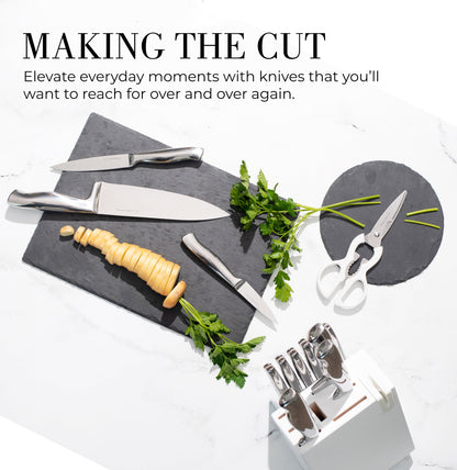 Styled Settings Gold Knife Set with Block and Built-In Sharpener, 14-Piece