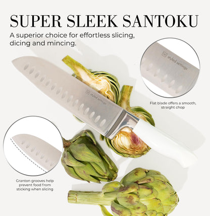 Styled Settings Gold Knife Set with Block and Built-In Sharpener, 14-Piece