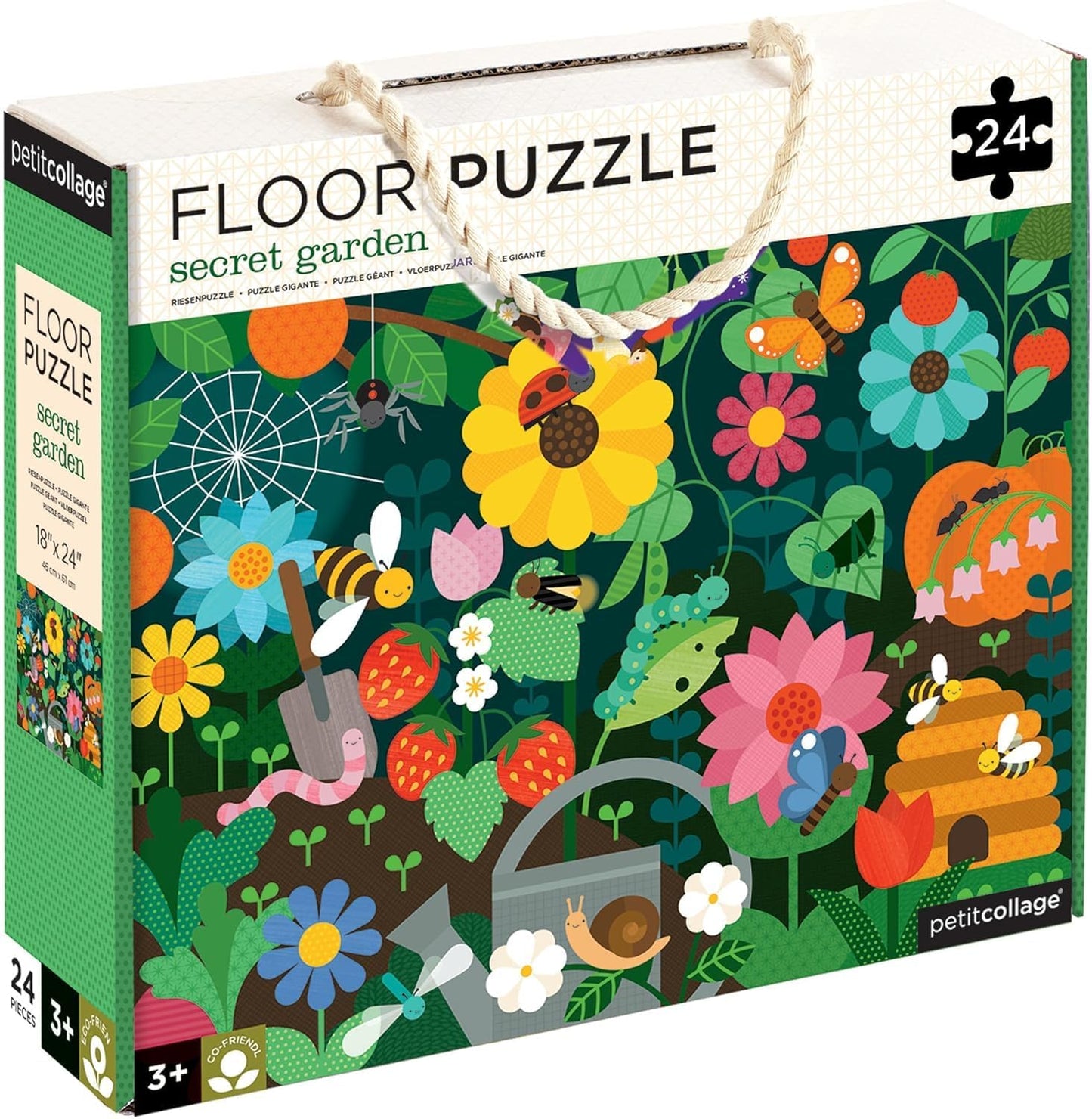 Petit Collage Floor Puzzle, Secret Garden, 24-Pieces – Large Puzzle for Kids, Completed Garden Puzzle Measures 18” x 24” – Makes a Great Gift Idea for Ages 3+