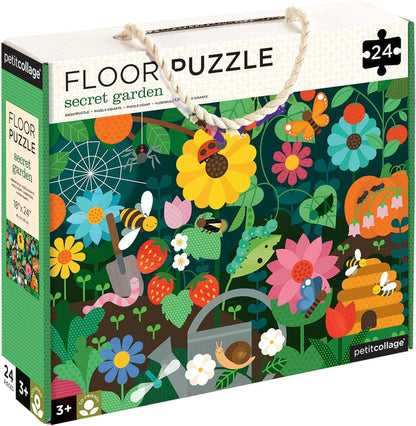 Petit Collage Floor Puzzle, Secret Garden, 24-Pieces – Large Puzzle for Kids, Completed Garden Puzzle Measures 18” x 24” – Makes a Great Gift Idea for Ages 3+