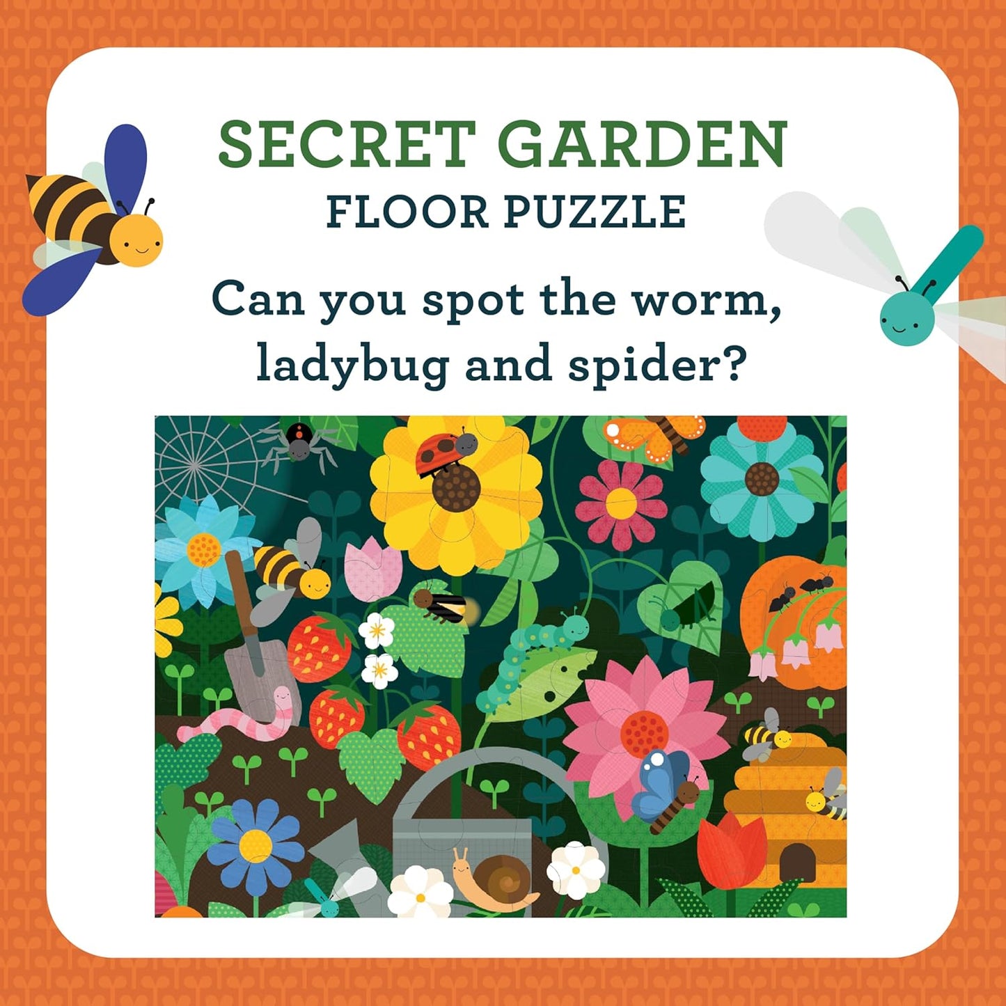 Petit Collage Floor Puzzle, Secret Garden, 24-Pieces – Large Puzzle for Kids, Completed Garden Puzzle Measures 18” x 24” – Makes a Great Gift Idea for Ages 3+