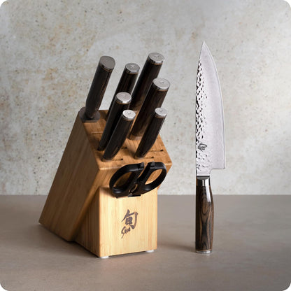 Shun Premier 10 Piece Block Set | Includes 8" Chef, 4" Paring, 5.5" Nakiri, 7" Santoku Knife & More, Damascus Stainless Steel Cladding, Pakkawood Handle