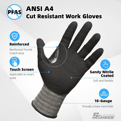 Schwer A4 AIR-SKIN Cut Resistant Work Gloves with Extreme Lightweight & Thin, Grip Glove for Fishing, Refined Work, Gardening Gloves for Yard, Touchscreen, 3D-Comfort Fit, Men Women Gifts, AR3900, L