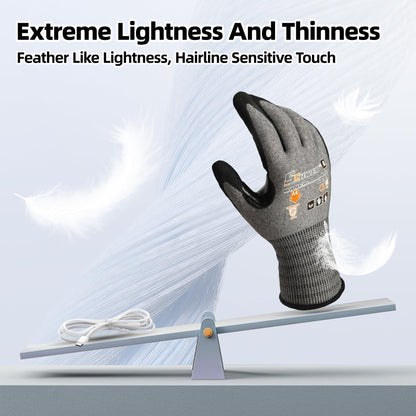 Schwer A4 AIR-SKIN Cut Resistant Work Gloves with Extreme Lightweight & Thin, Grip Glove for Fishing, Refined Work, Gardening Gloves for Yard, Touchscreen, 3D-Comfort Fit, Men Women Gifts, AR3900, L