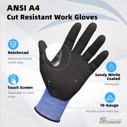 Schwer A4 AIR-SKIN Cut Resistant Work Gloves with Extreme Lightweight & Thin, Grip Glove for Fishing, Refined Work, Gardening Gloves for Yard, Touchscreen, 3D-Comfort Fit, Men Women Gifts, AR3900, L