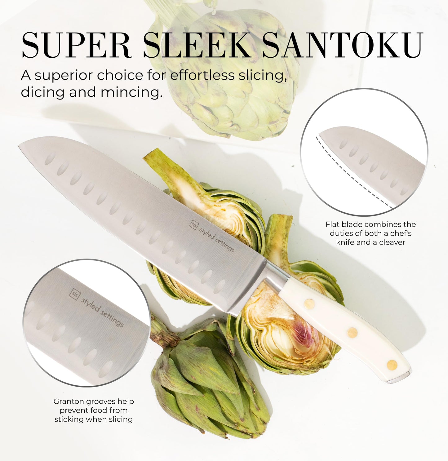 Styled Settings Gold Knife Set with Block and Built-In Sharpener, 14-Piece