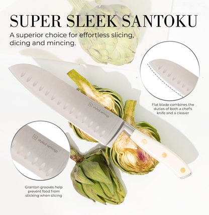 Styled Settings Gold Knife Set with Block and Built-In Sharpener, 14-Piece
