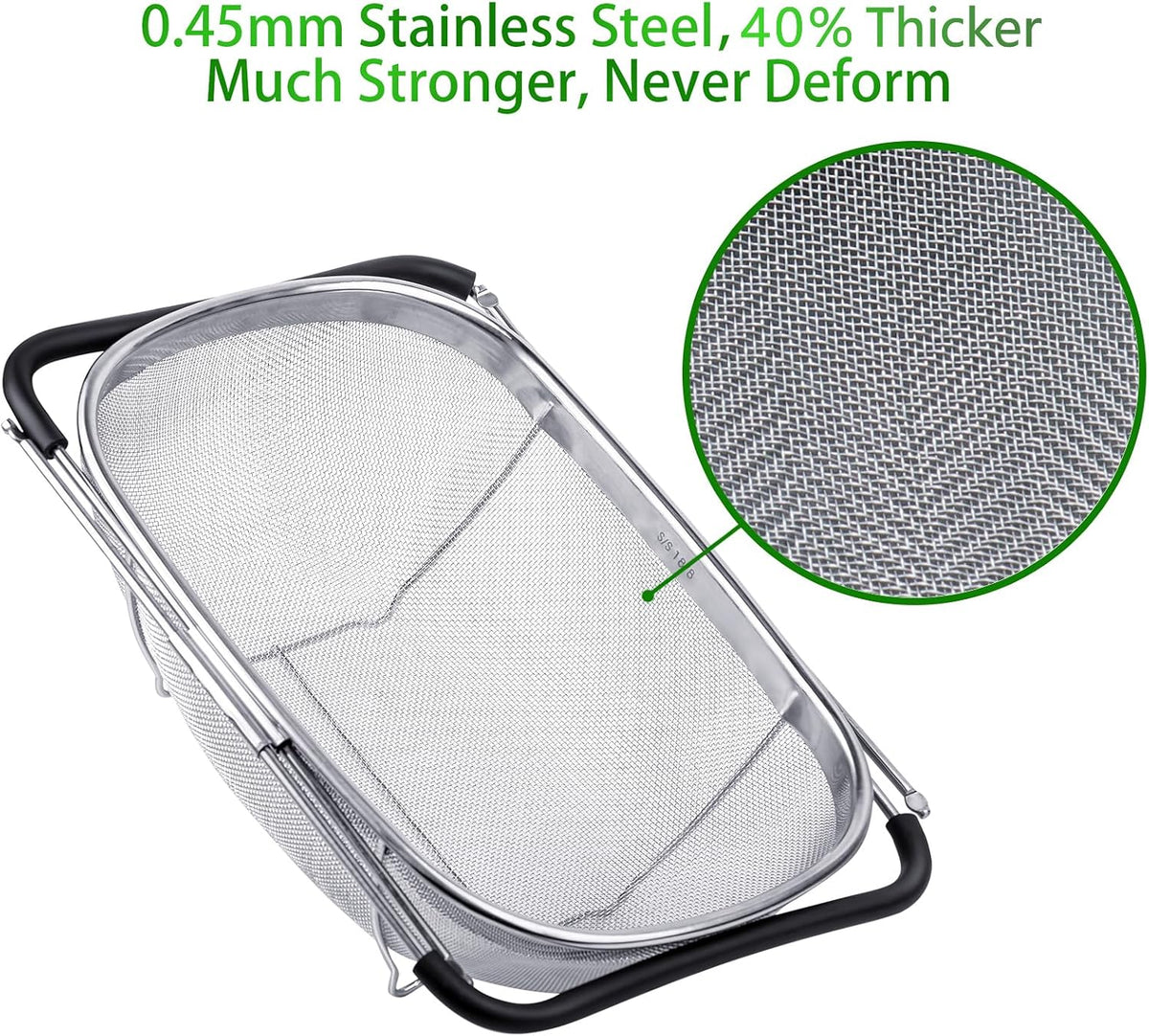 6-Quart Large Over The Sink Colander | Stainless Steel Fine Mesh Strainer