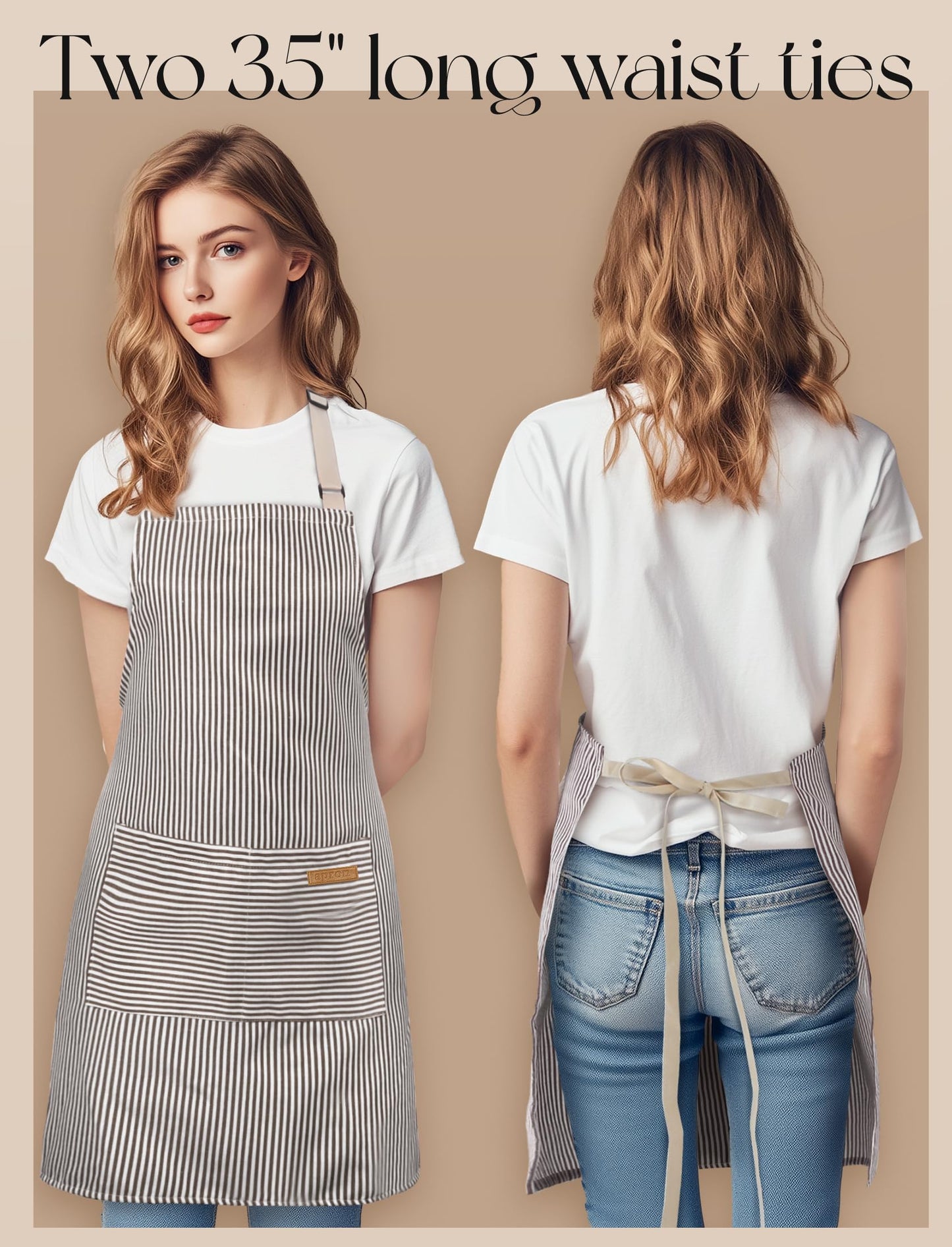 2 Pack Kitchen Cooking Aprons, Soft Aprons for Women Men with 2 Pockets Chef Apron with Adjustable Neck Strap and Long Tie