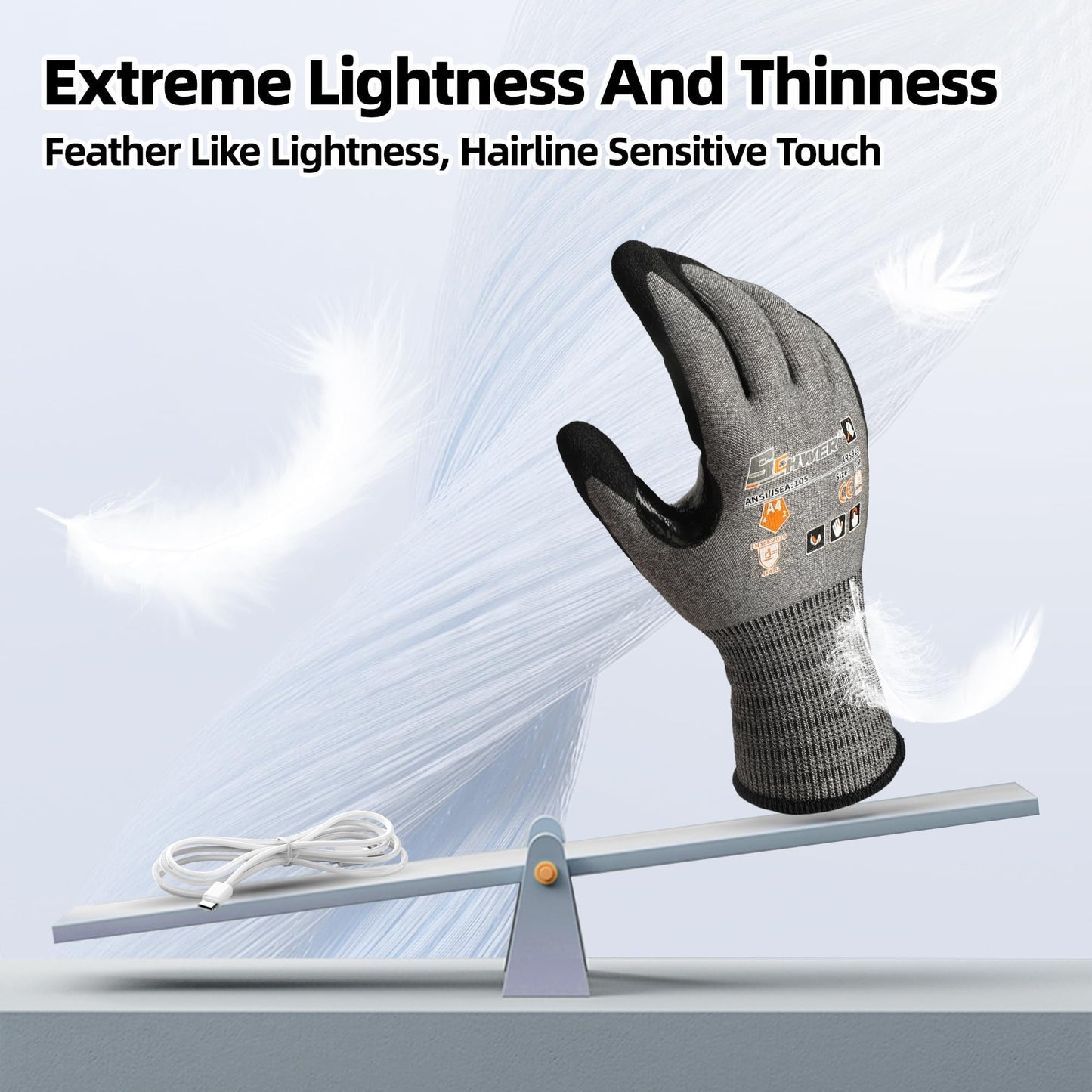 Schwer A4 AIR-SKIN Cut Resistant Work Gloves with Extreme Lightweight & Thin, Grip Glove for Fishing, Refined Work, Gardening Gloves for Yard, Touchscreen, 3D-Comfort Fit, Men Women Gifts, AR3900, L