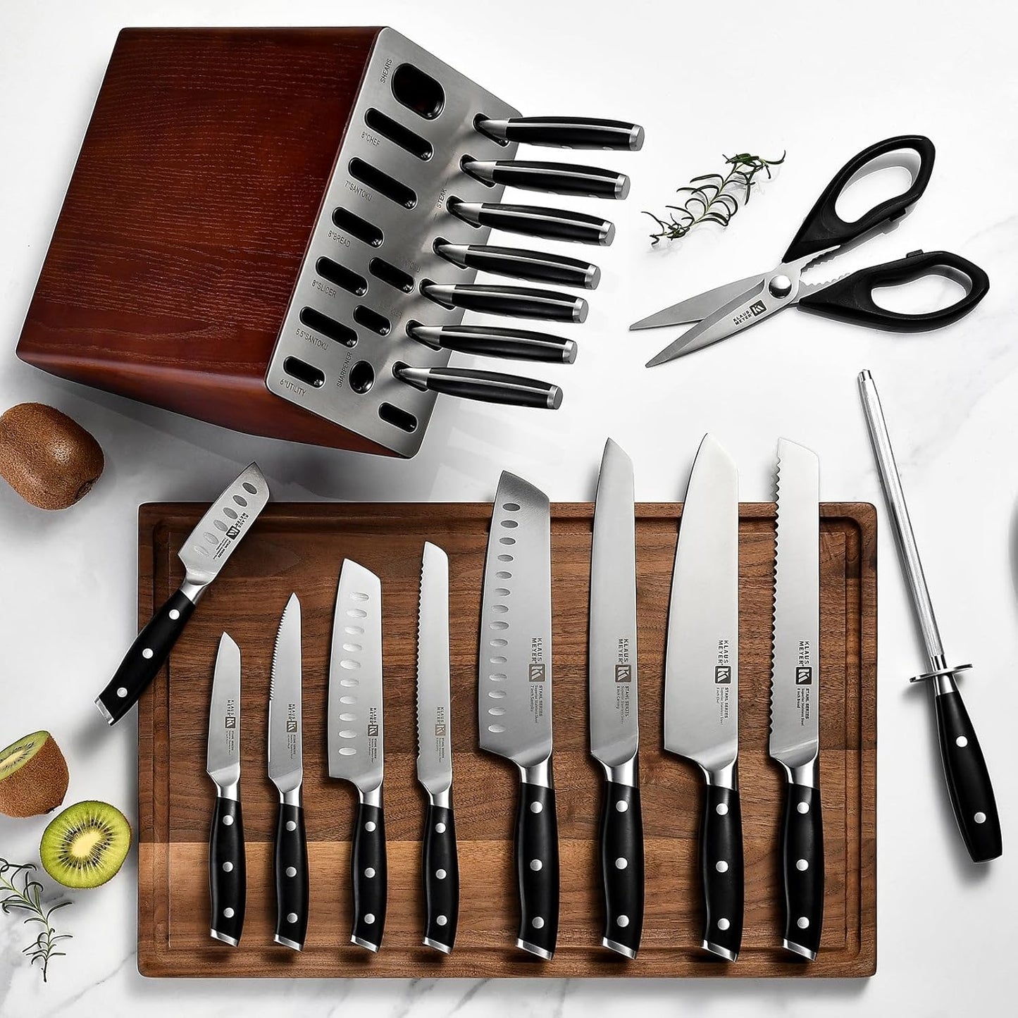 Klaus Meyer Stahl 19-Piece German Steel Kitchen Knife Block Set (Black) | Premium Knife Set, Long-Lasting Sharpness, Versatile Knife Choices, Space-Saving Block, Ideal For Food Prep & Large Gathering
