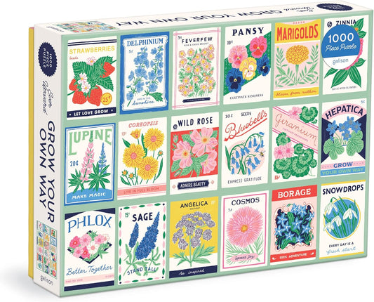 Galison Ever Upward | 1000 Piece Puzzle Fun and Challenging Activity with Bright and Bold Artwork of Vintage Style Flower Seed Packets for Adults and Families